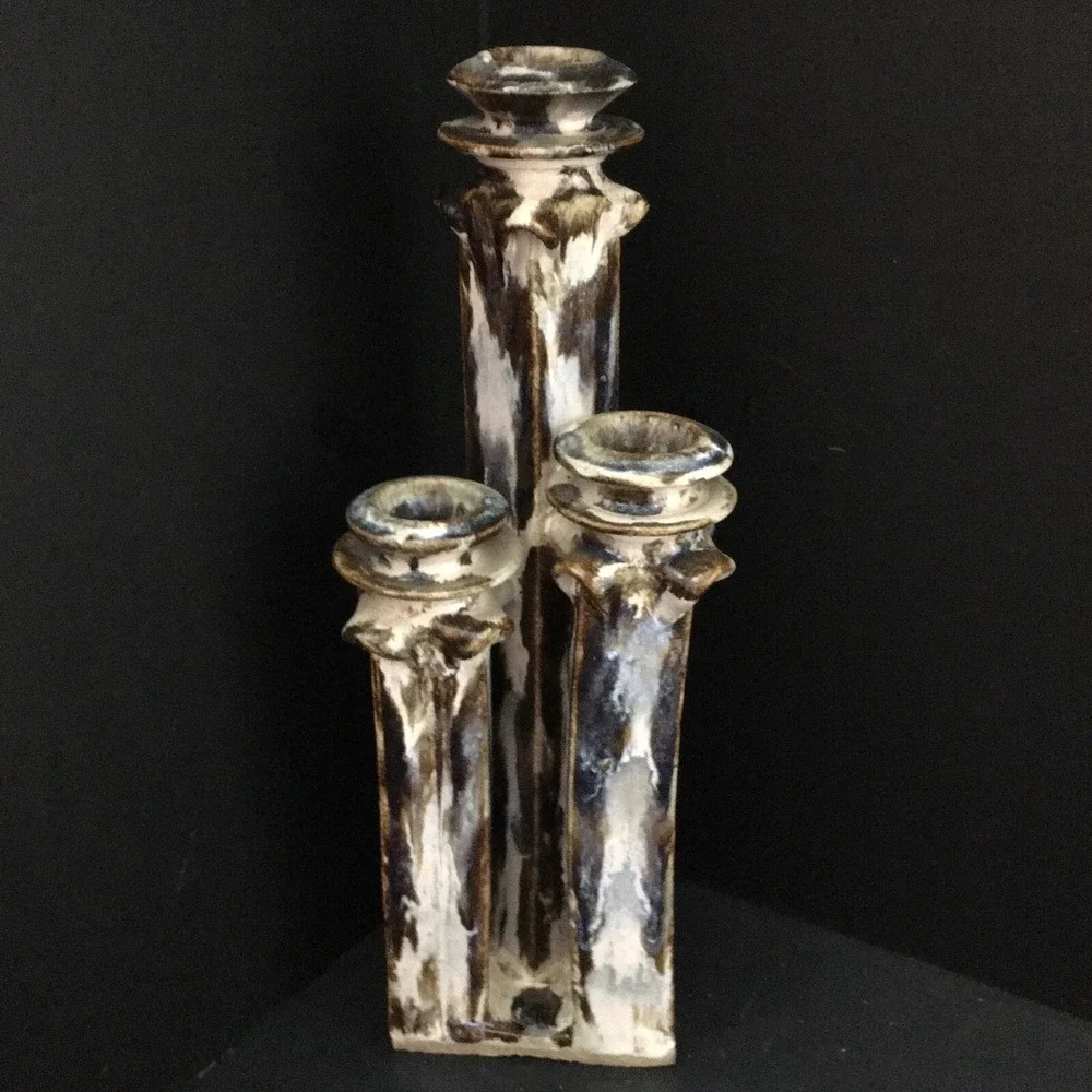 Ceramic Studio Art  Pottery Candle Holder Candlesticks Drip Glaze